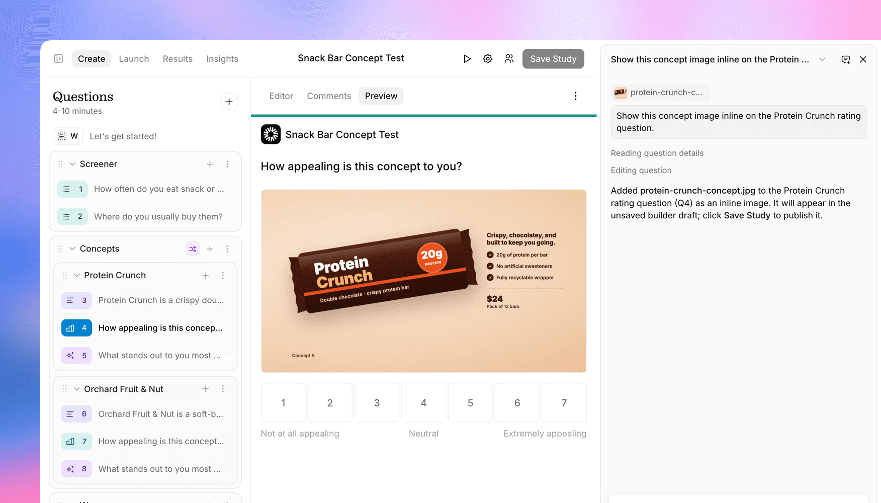 Add images, videos, and prototypes to your studies from chat